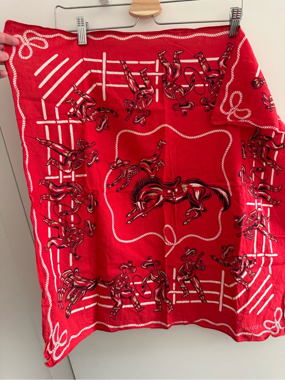 Vintage Red Cowboy Print Bandana Scarf